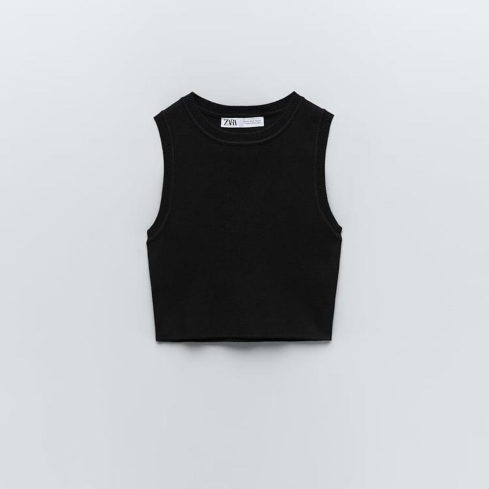 Zara Knit Crop Tank Tops in Size Large Black and White Bundle of two